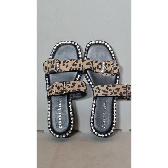 Gianni Bindi Rhinestone Animal Print Buckle Lug Sandals Women's Size 9.5 - Picture 2 of 4